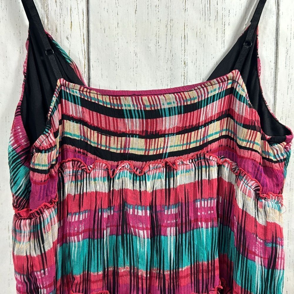 Buffalo David Britton Women 100% Silk Tank Top Ruffle Plaid Tiered Fairy Boho - Picture 12 of 16